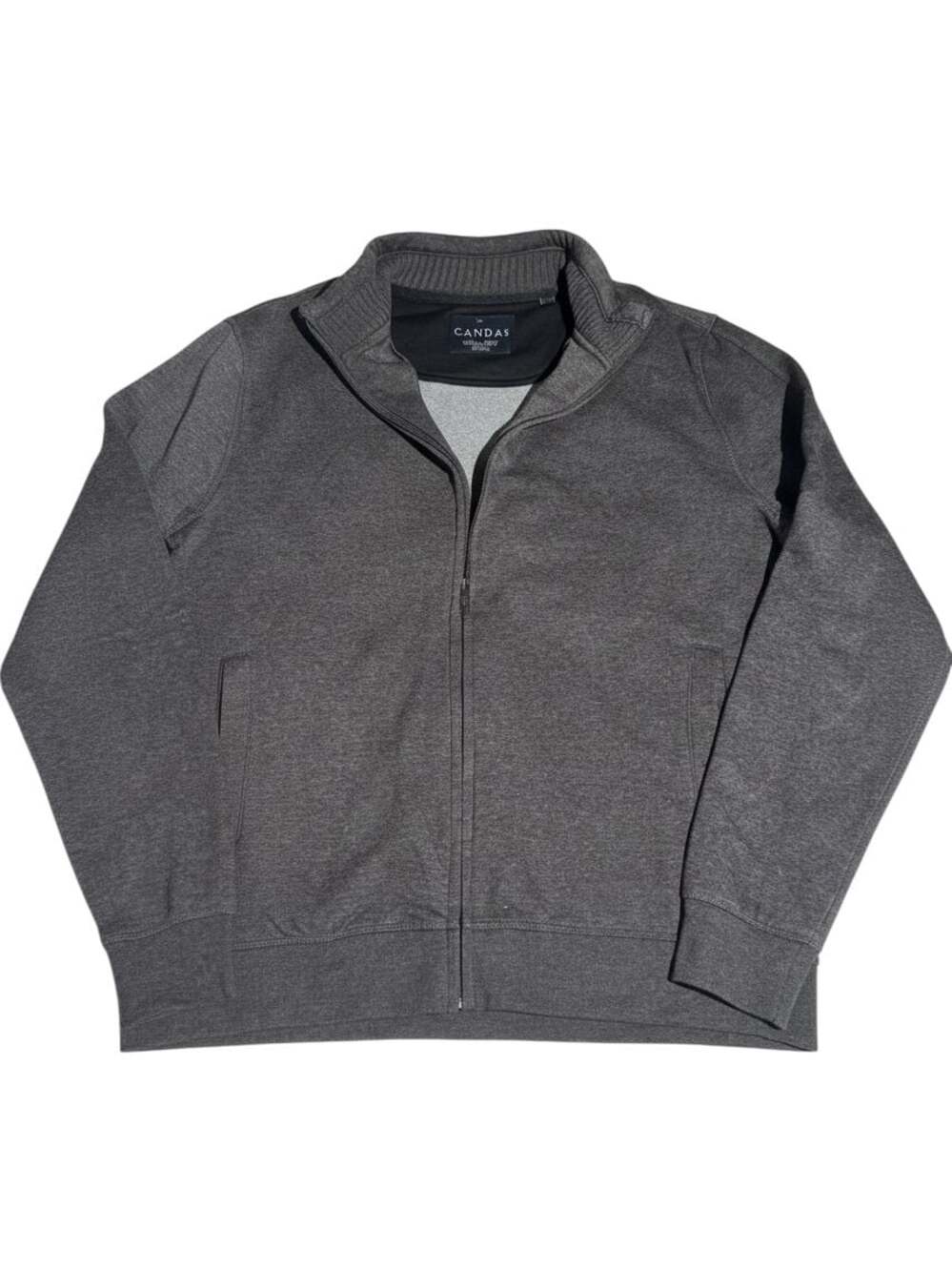 CANDA C&A Men’s XL Charcoal Gray Full Zip Fleece Sweat Jacket Mock Neck